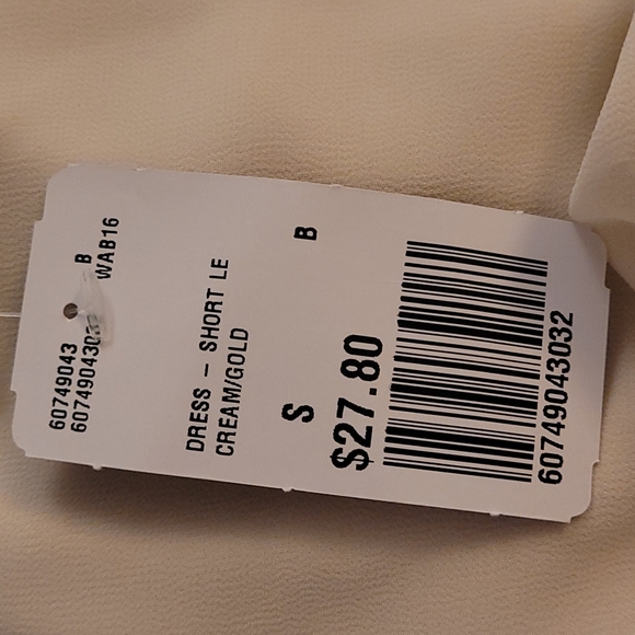 Cream White Small Flowy Short Summer Lined Dress Beaded Gold - Picture 9 of 9